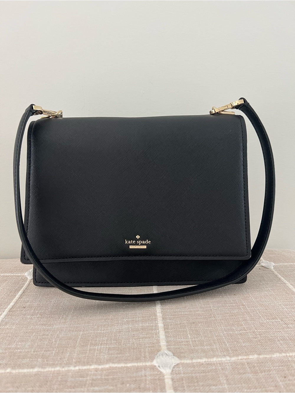 kate spade Black Textured Leather Handbag with Gold Hardware